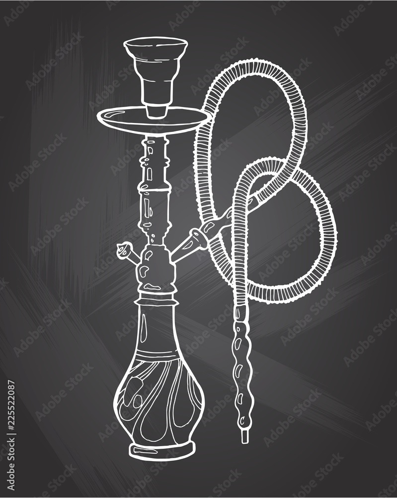 Shisha, hookah hand drawn doodle vector .Illustration isolated on chalkboard for hookah bar or