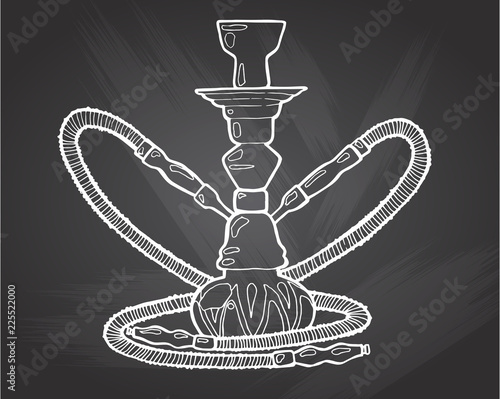 Shisha, hookah hand drawn doodle vector .Illustration isolated on chalkboard for hookah bar or lounge. vector illustration of hookah with smoking pipe, hubble bubble, oriental bar.