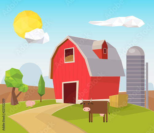 Low poly barn landscape