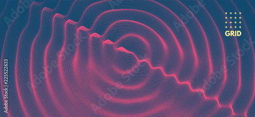 3D wavy background with ripple effect. Vector illustration with particle. 3D grid surface. photo