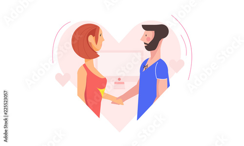 Love. Couple in flat modern style. Illustration for web. Happy Valentines day. Internet dating.