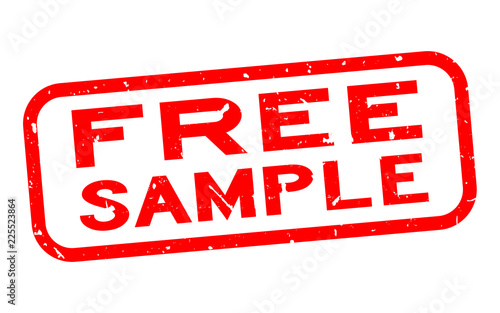 Grunge red free sample word square rubber seal stamp on white background