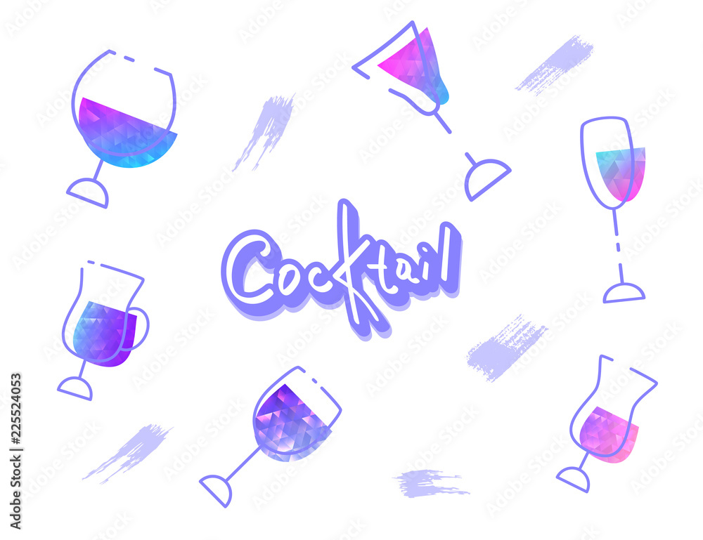 Set of cocktail beverages. Vector illustration. Set of cocktail beverages. Vector illustration.