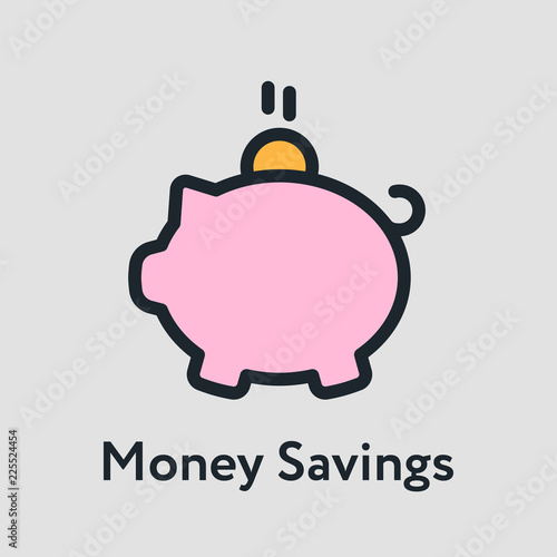 Piggy Bank Earnings Minimal Color Flat Line Stroke Icon Pictogram Symbol