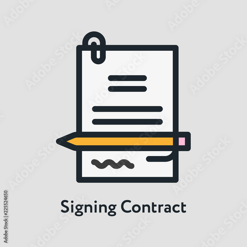 Signing Contract Pen Signature Minimalistic Color Flat Line Stroke Icon Pictogram