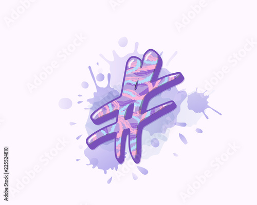 Handwritten hashtag sign. Vector illustration.