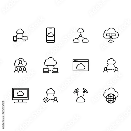 Simple set cloud storage vector line icon. Contains such icons data synchronization, transfer, access, internet, web, online services, information and security, server and other