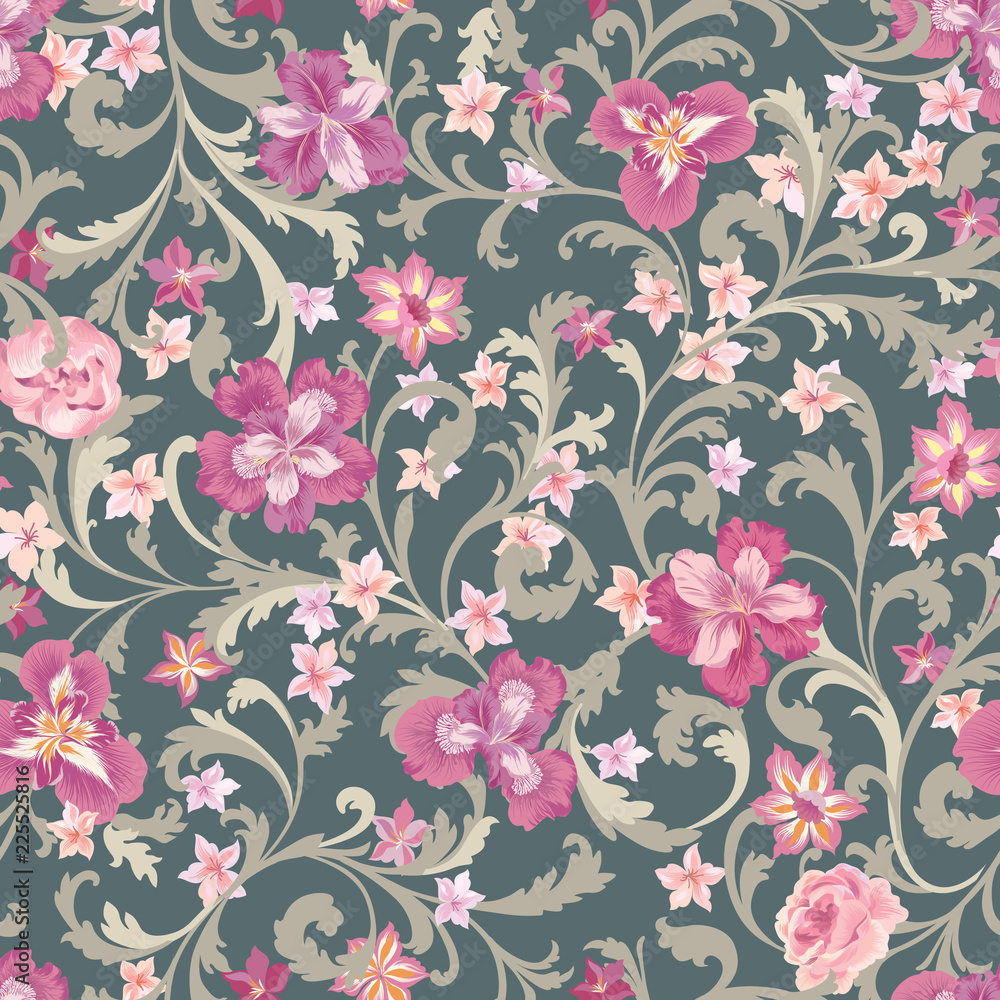 Floral seamless pattern.  Flower background.  Flourish nature garden ornamental wallpaper