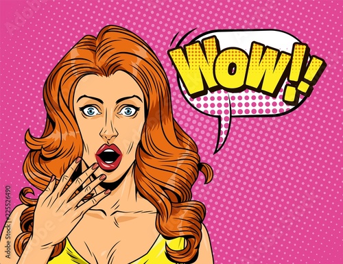 Comic surprised pretty girl concept