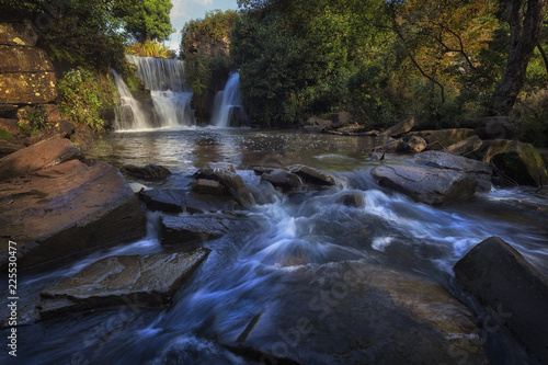 Waterfall at Penllergare Valley Woods on the Afon Llan river, easily accessible just off junction 47 of the M4 motorway in Swansea, UK.
 photo