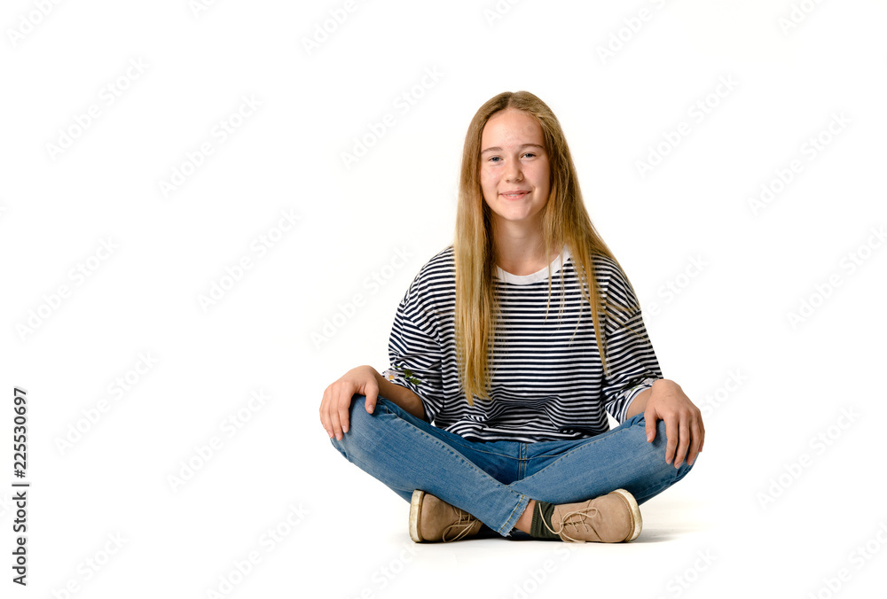 Young teen girl on white background Young teen girl on white background