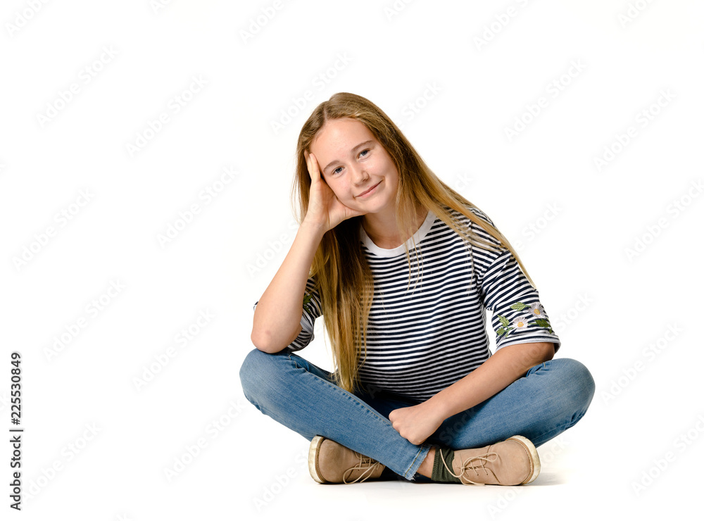 Young teen girl on white background