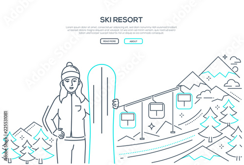 Ski resort - modern line design style banner