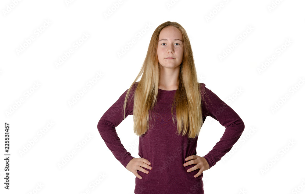 Young teen girl on white background Young teen girl on white background