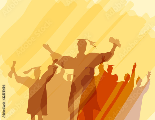 Graduation in silhouette in water color painting