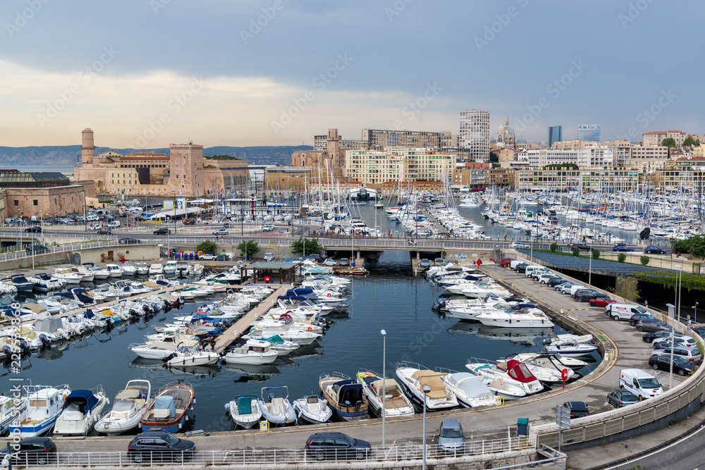2018-08-22, Marseille, France. Boats in the Marseille port.