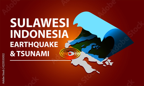 Sulawesi Indonesia earthquake and tsunami disaster isometric illustration.