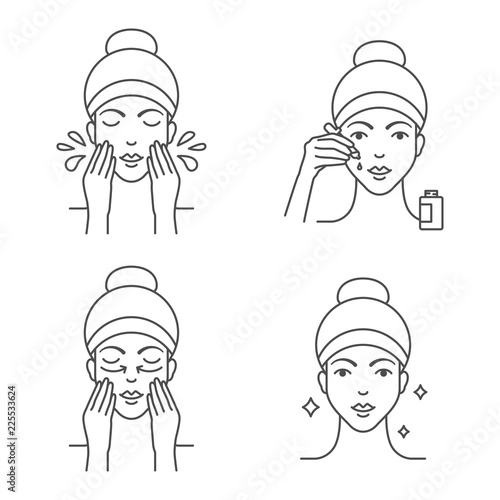 Skin care apply facial serum icons