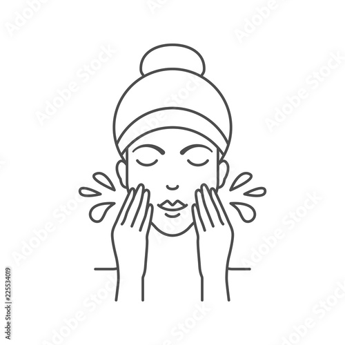 Vector illustration of woman is washing her face with water