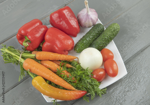 fresh vegetables on wooden table