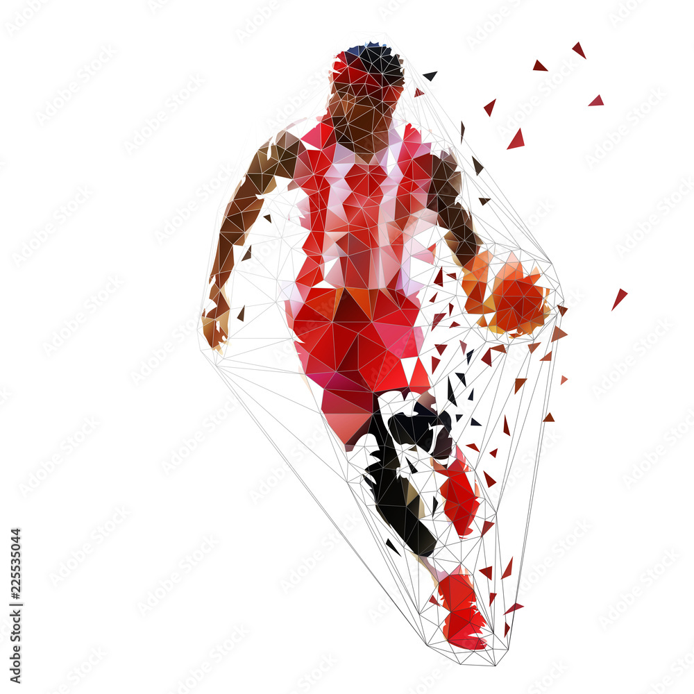 Fototapeta premium Basketball player running with ball, low polygonal vector illustration. Geometric team sport ahtlette