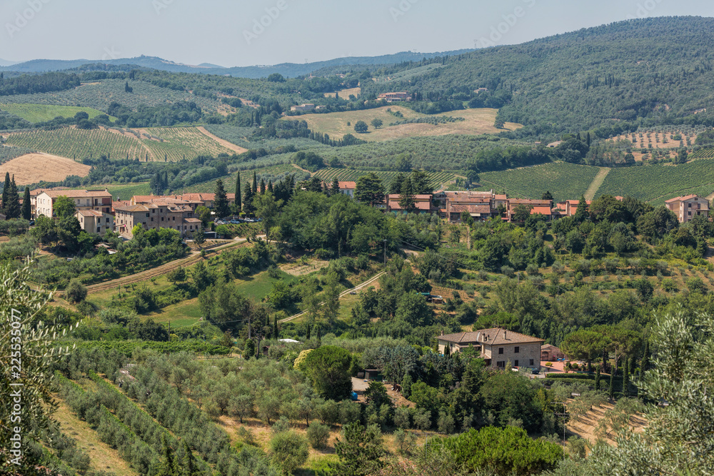 Obraz premium View out to the surounding countryside from within the hilltop town of San Gimignano, Tuscany, Italy