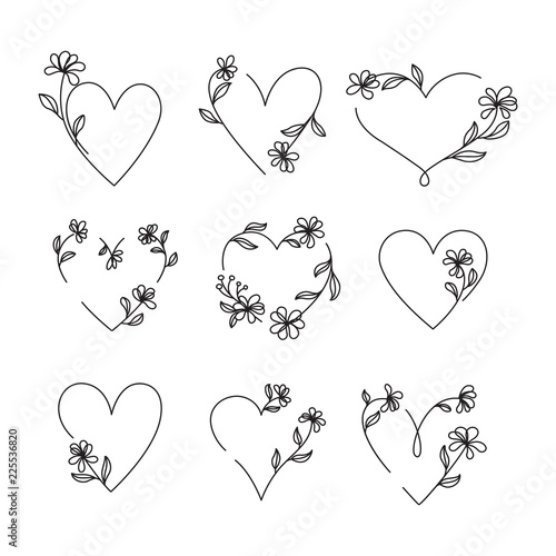 Vector of Hand Drawn Heart and Flower Doodles Ornamental 