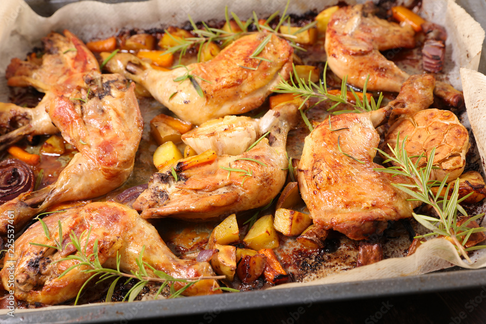 grilled chicken leg and potatoes grilled chicken leg and potatoes