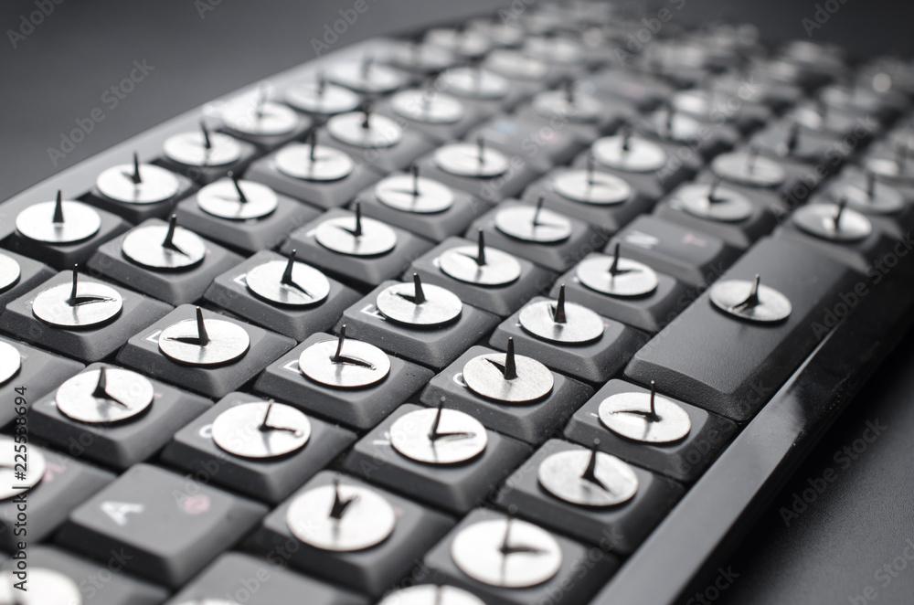keyboard with pushpins, prohibition of printing concept keyboard with pushpins, prohibition of printing concept