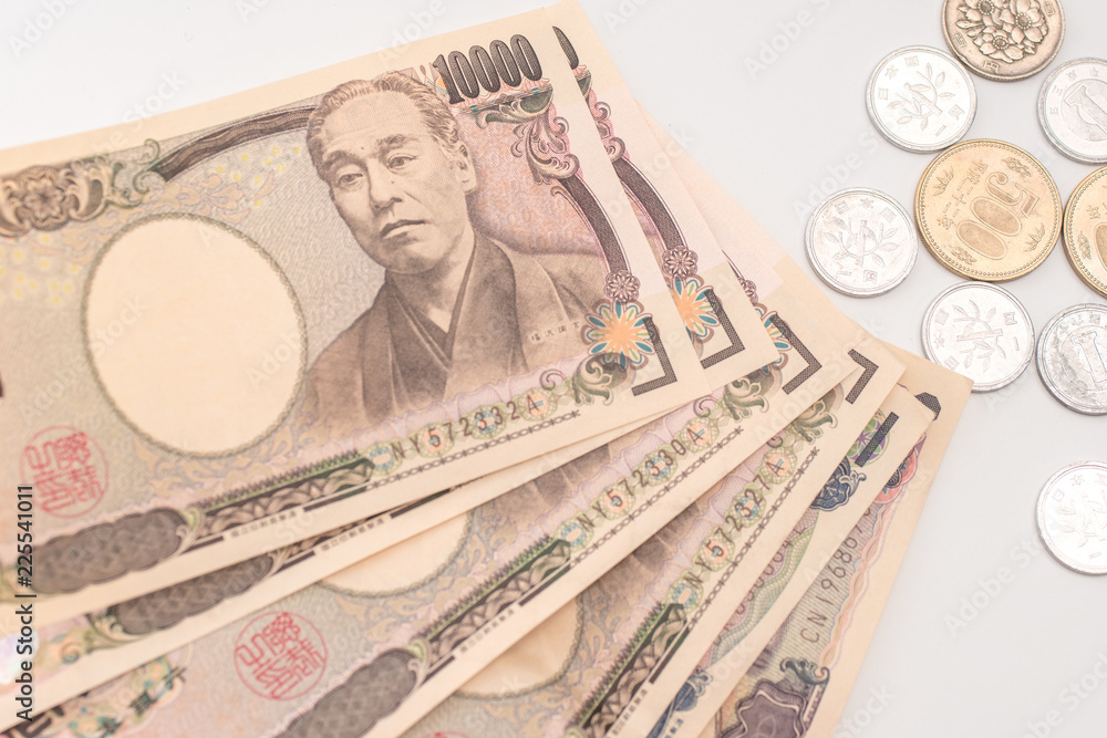 Japanese yen banknotes and Japanese yen coin Japanese yen banknotes and Japanese yen coin