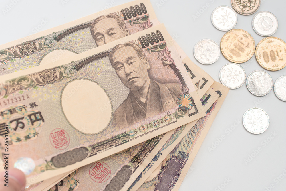 Japanese yen banknotes and Japanese yen coin Japanese yen banknotes and Japanese yen coin