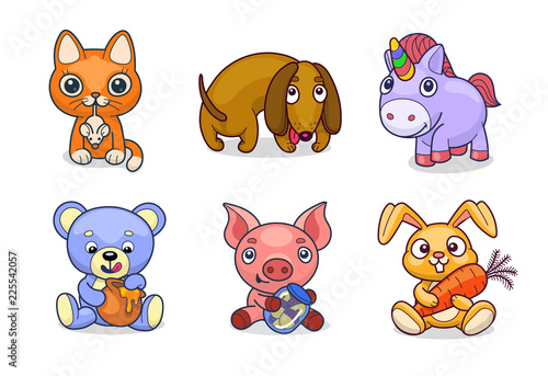 A Set Of Vector Cute Virtual Gift Toy Pets