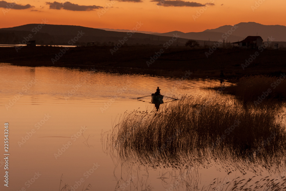 sunset, fishermen, photographers, reeds