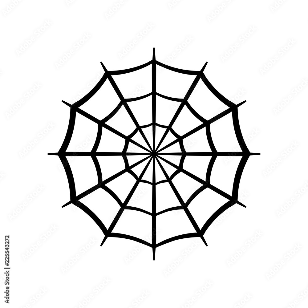 Spider web icon. Circle cobweb vector silhouette. Spiderweb clip art. Flat  vector illustration. Stock Vector