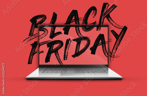 High-detailed notebook with painted 'BLACK FRIDAY' on the screen, vector illustration