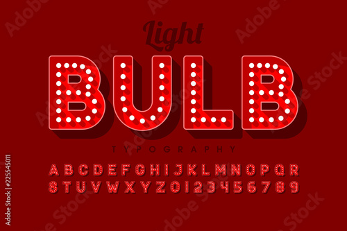 Vintage light bulb font design, Broadway style alphabet letters and numbers