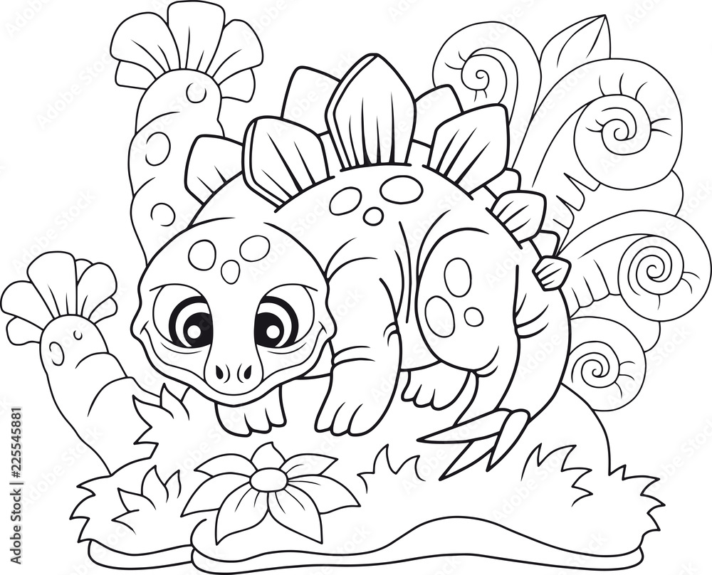 Obraz premium cartoon cute stegosaurus, funny illustration coloring book