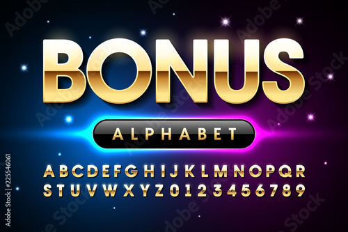 Welcome Bonus casino banner design font, alphabet letters and numbers