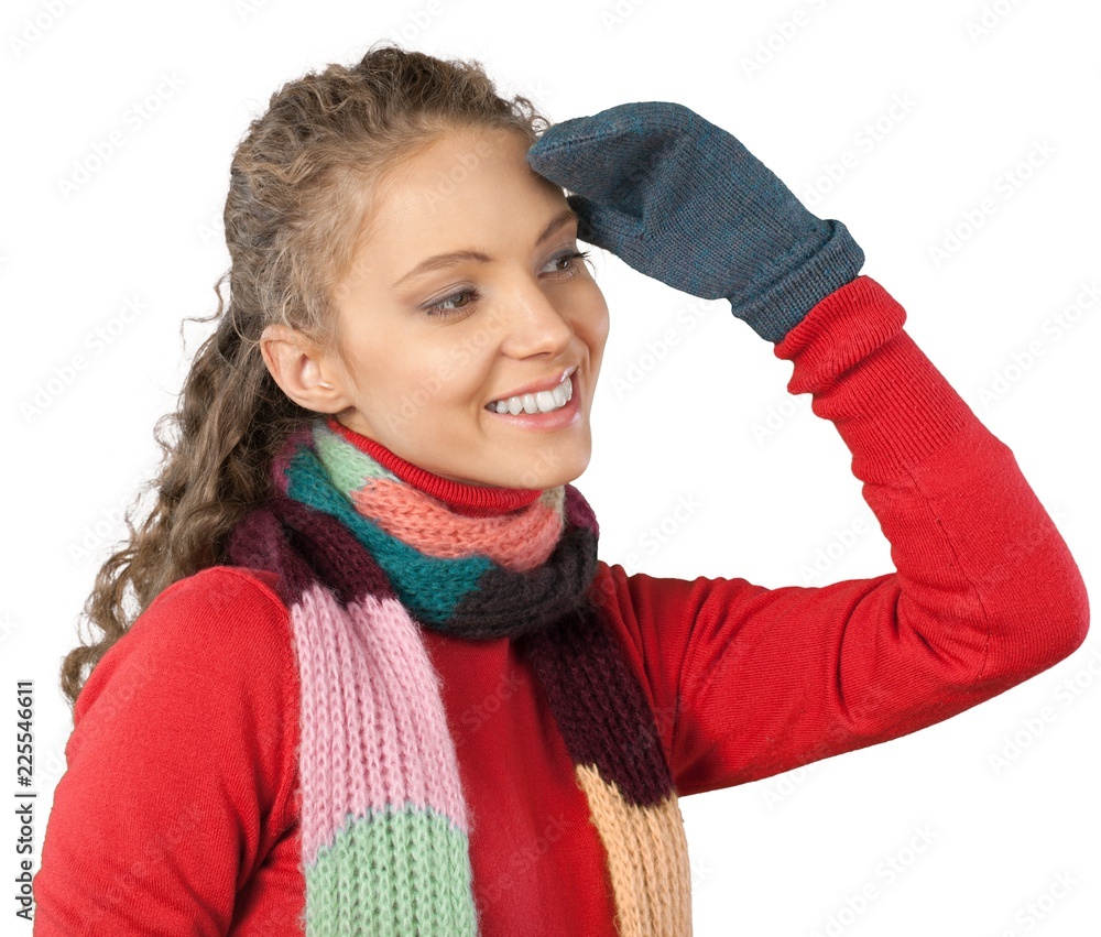 Young Woman Shielding Eyes From Sun Close-up - Isolated Young Woman Shielding Eyes From Sun Close-up - Isolated