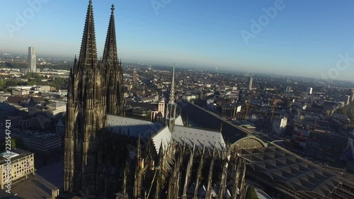 Koelner Dom Drone flighing back Mainstation cathedral photo