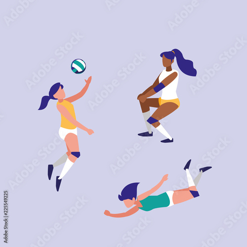 women practicing volleyball isolated icon