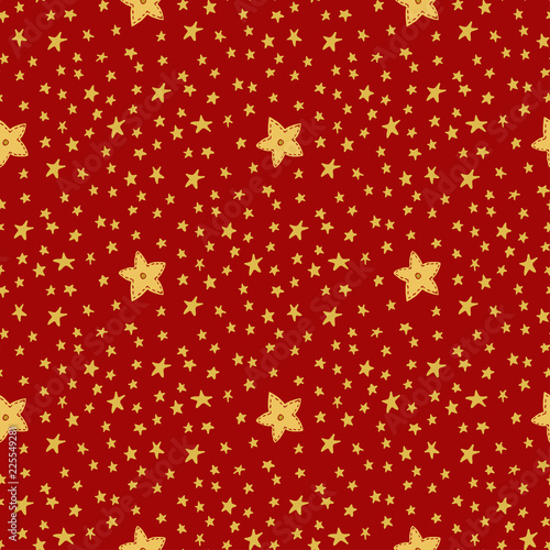 Seamless pattern. Red Stars texture. Merry Christmas and Happy New Year design.
