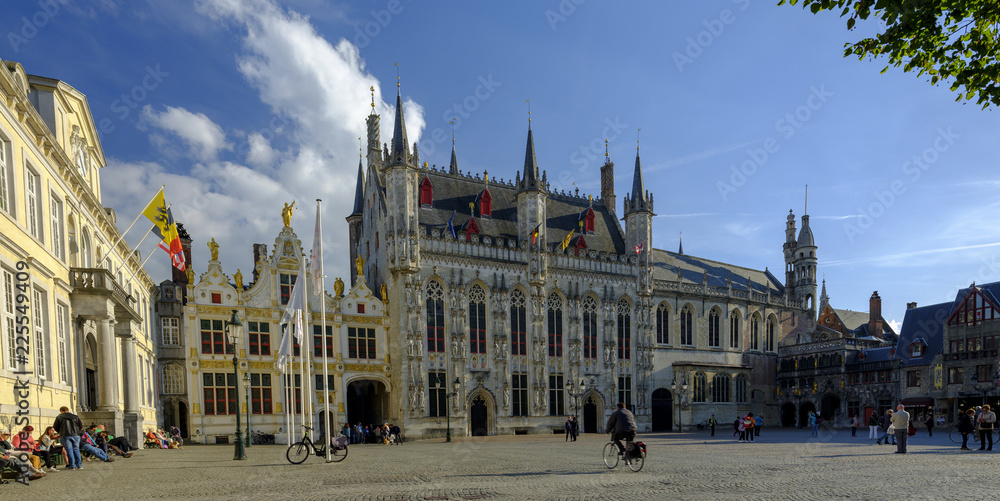 Fototapeta premium Early evening autumnal light on the City Hall - Stadsbestuur - in Brugges, Belgium