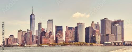 Retro toned New York City panorama, USA.