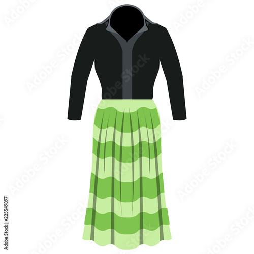 black top green skirt outfit clip art preview