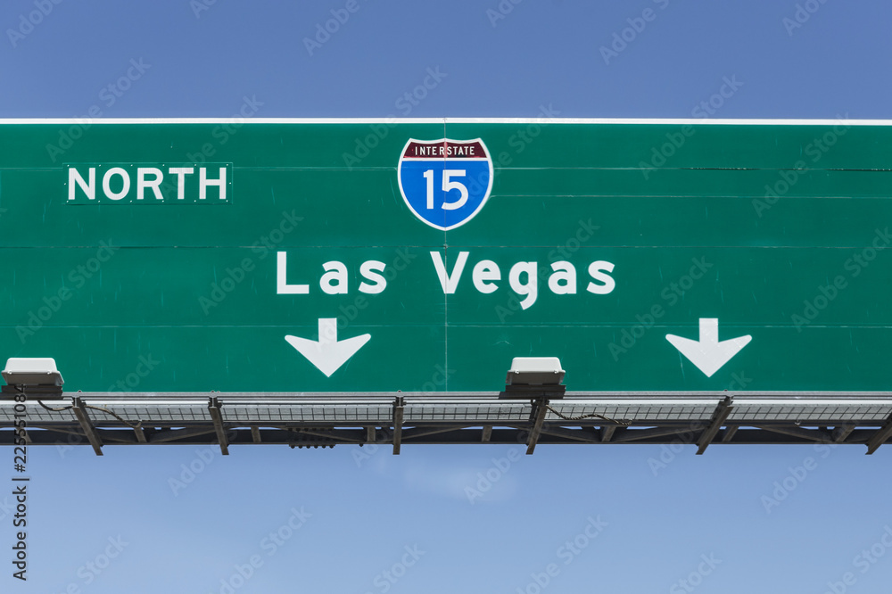 Interstate 15 north overhead freeway sign leading to Las Vegas, Nevada.