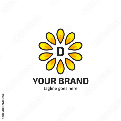 Yellow sunflower petals with letter D logo icon symbol vector