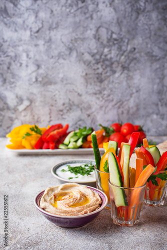 Snacks bar.  Vegetables sticks and hummus