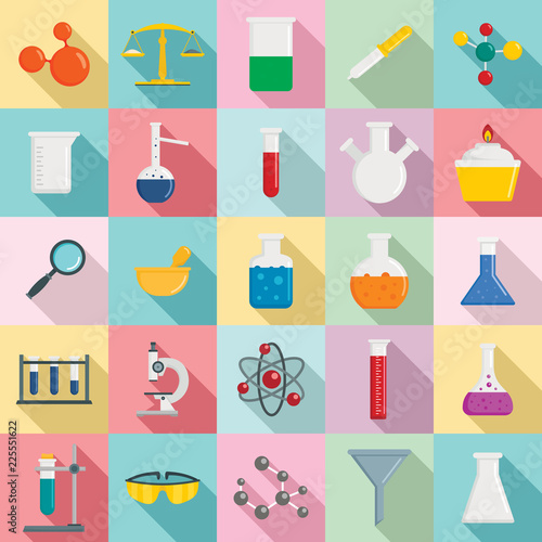 Chemistry science icon set. Flat set of chemistry science vector icons for web design