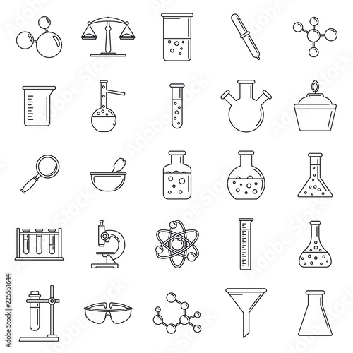 Science laboratory icon set. Outline set of science laboratory vector icons for web design isolated on white background